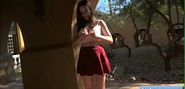  Sexy teen brunette amateur Brooke play with her natural tits and perky nipples outdoors